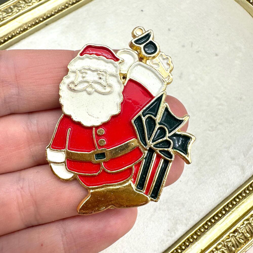 Vintage Jewelry Santa Ringing Bell Brooch Christmas Pin Santa Bell Brooch